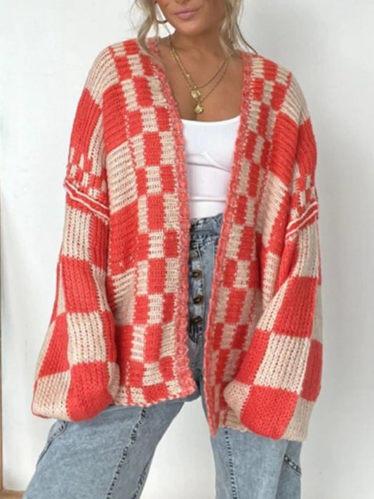plaid open front cardigan